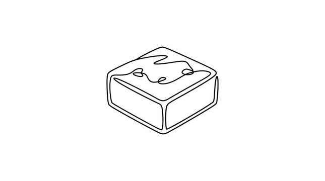 Minimalist single line drawing of a square chocolate candy on white background