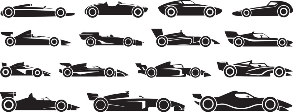 racecar vector silhouettes set for motorsport design and comparison