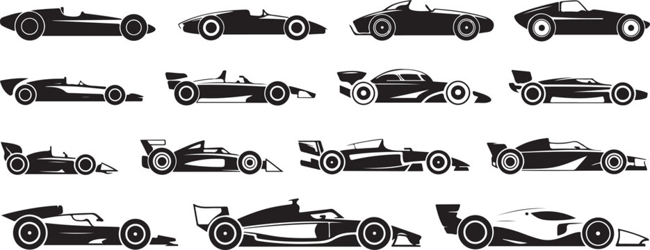 racecar profile silhouettes historic to modern racing vehicle icons