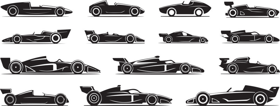 racecar silhouettes evolution vector set fifteen racing icons