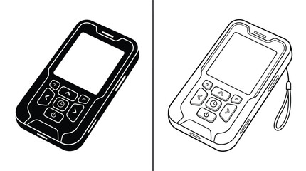 Rugged Handheld Device Vector Illustration with Black Outline and Silhouette Variations in a Minimalist Flat Style Design © Muskan