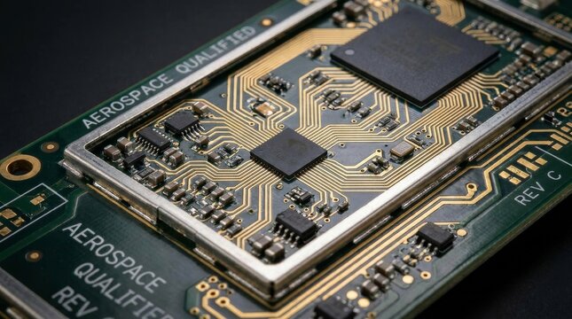 Close-up of Aerospace Qualified Circuit Board with Microchips