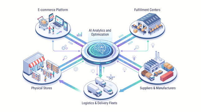 Global network infrastructure with interconnected data centers and servers.