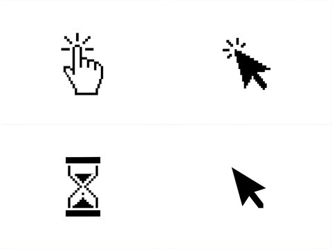 Set of four pixel art computer mouse cursors high resolution picture