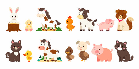 Fototapeta premium Farm animals vector illustration with colorful designs on a white background