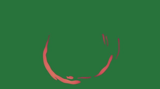 White border and screen red circle woman picture bird fish man ' s face is swimming in the water isolated on green screen background