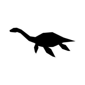 Plesiosaur, dinosaur, sea reptile, black silhouette, vector icon isolated on White Background silhouette