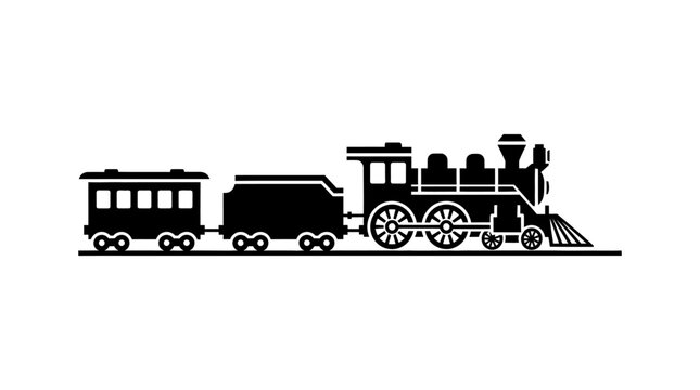 Steam train with passenger car black silhouette