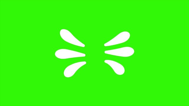 Cartoon water splash animation green screen, 2D hand drawn anime sweat droplet burst effect, liquid tear pop motion graphic, chroma key overlay for video editing.