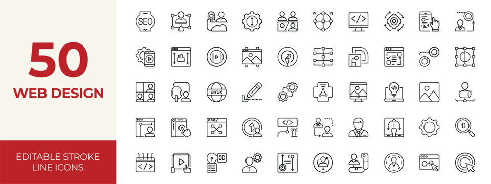 web design icons ui element editable stroke line icon pack for web layout grid