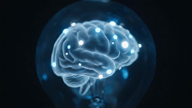 A glowing brain inside a light bulb, symbolizing creativity and innovation.