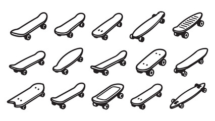 Set of various hand drawn skateboard icons with different board shapes and styles © rayhanbd.net