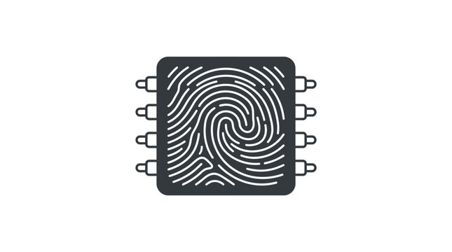 Fingerprint, microchip, biometric authentication, security icon, vector graphic