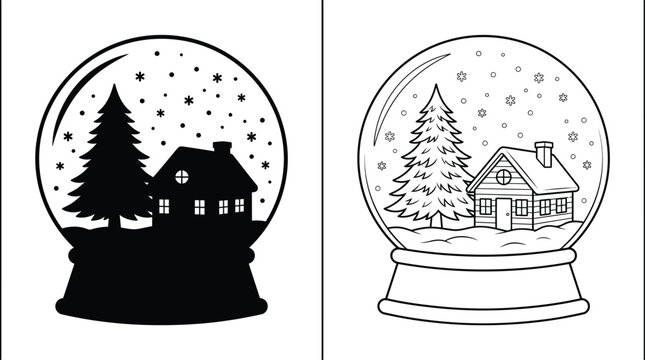 Snow Globe Holiday Concept with a House and Pine Trees Inside for a Festive Winter Scene Illustration