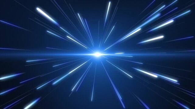 Abstract blue light rays burst outward in dynamic motion effect.