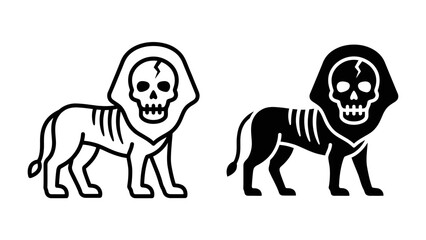 Lion Skull Icon: A striking graphic representation of a lion with a skull for its face, depicted in both outline and solid silhouette. © Asma