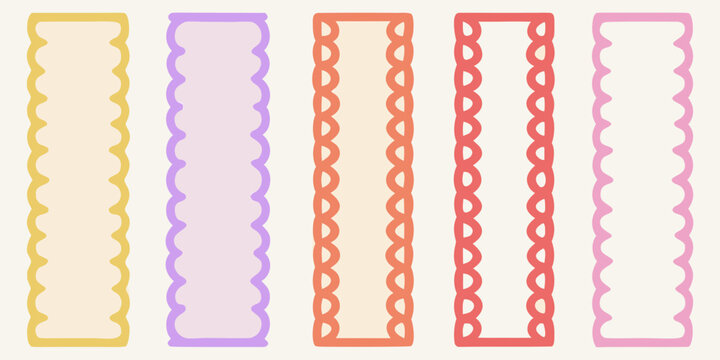 simple hand drawn colorful bookmarks on beige background hand drawn illustration playful composition rectangle wavy border pattern design graphic element stationery reading