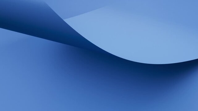 Wide curl sweeps across frame as a sheet bends to reveal a smooth gradient and soft shadow. Seamless loop for clean branding. 3d render animation.