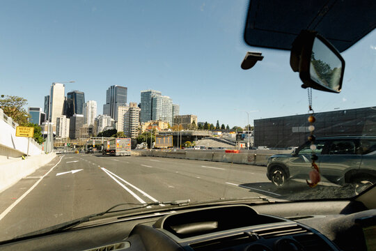 UGC roadtrip view from campervan driving into Sydney city Australia