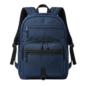 Classic navy blue fabric backpack with zippers