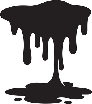 Black liquid dripping and forming puddle with splatters.