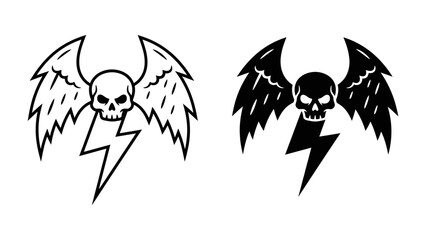 Skull With Wings and Lightning Bolt Icon: Two striking graphic icons featuring a skull with outstretched wings and a lightning bolt striking downwards, representing power, danger, and speed. © Azizunnahar