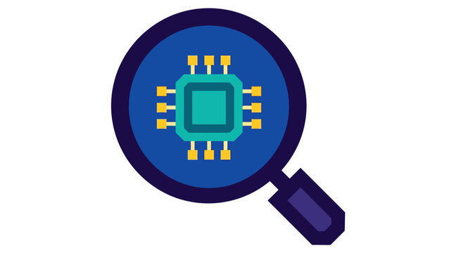 Magnifying Glass Over Computer Processor Chip Icon