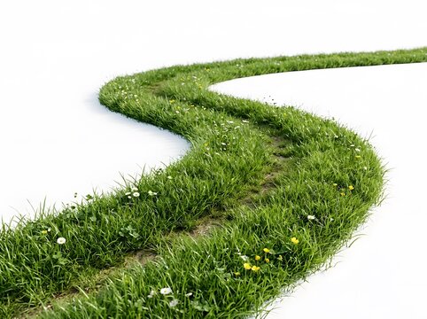 Winding path through green grass field with landscape environment vegetation