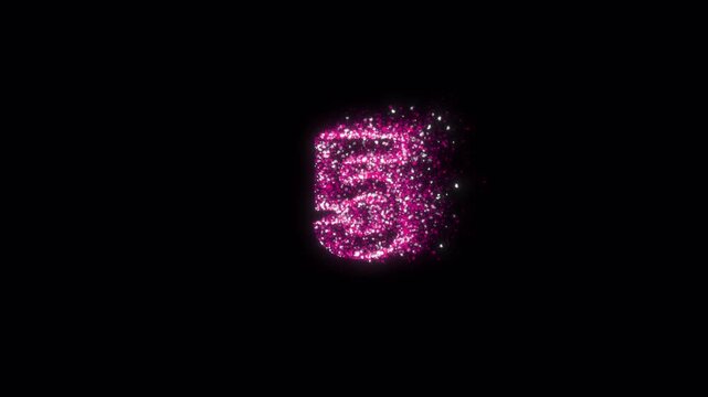 Pink glitter countdown timer from 10 to 0 with shiny particle numbers, isolated on transparent background.