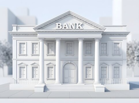 Front view of a classic bank building exterior architecture with building