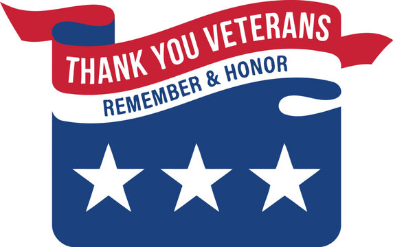 Thank You Veterans remember and honor rectangular shield badge with blue stars pattern