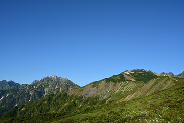Fototapeta premium Climbing Mt. Karamatsu-dake, Nagano, Japan