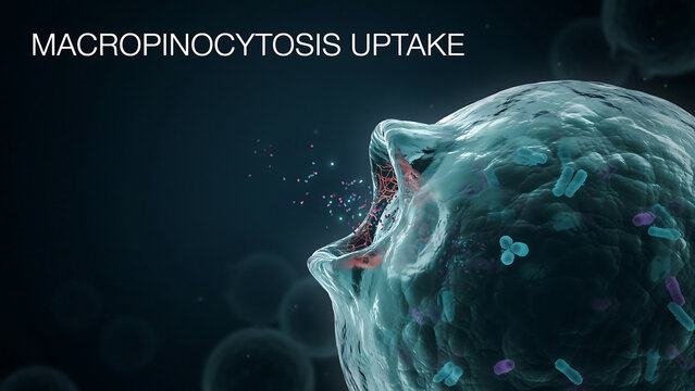 Macropinocytosis uptake process cell membrane engulfing particles and molecules for cellular internalization and digestion