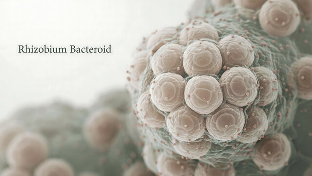 Rhizobium bacteroid bacteria cells in a cluster formation under microscopic view with clear detailed structure and texture visible