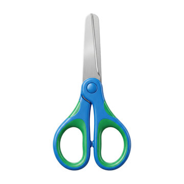 Blue and green plastic kids safety scissors