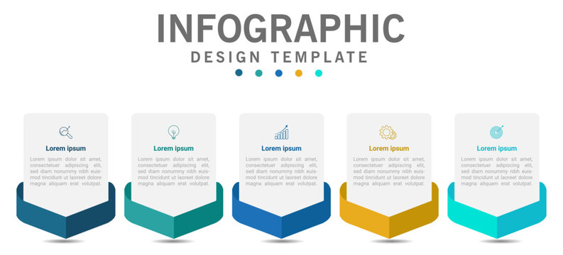 Modern business infographic template with five step workflow layout and editable presentation design elements