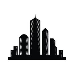 Fototapeta premium Silhouette of modern city skyline with tall skyscrapers and urban buildings.