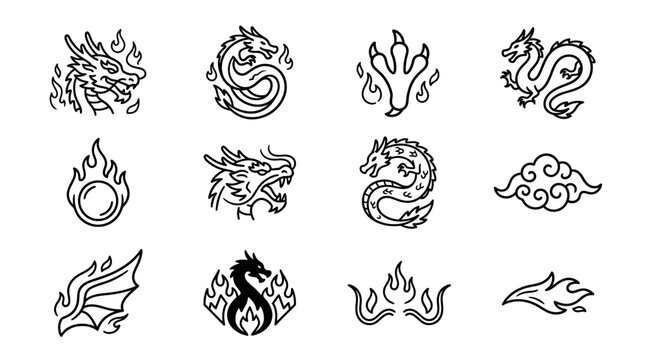 Dragon flame icons symbols fire.