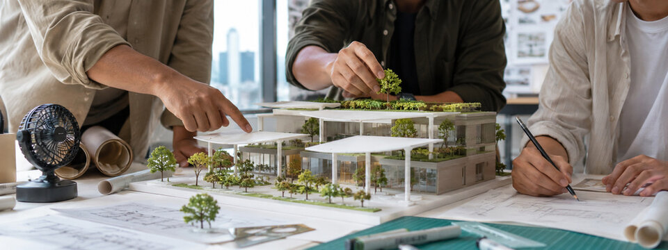 Architect reviewing passive cooling for urban buildings for modern