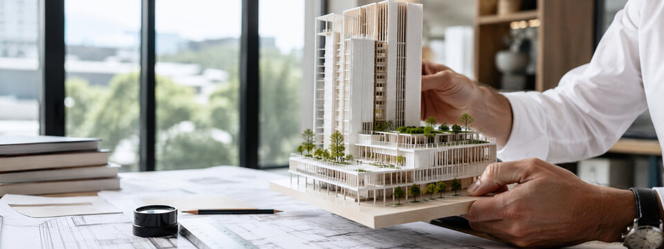 Architect reviewing passive cooling for urban buildings for modern