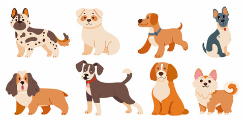 Fototapeta premium cartoon dog breeds collection in flat vector style dogs art design illustration canine puppy pet animal breed variety cute friendly whimsical
