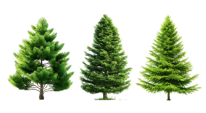 Set of Pinus pinaster (the resin pine, maritime pine, rubial pine or black pine) frontal isolated png on a transparent background perfectly cutout