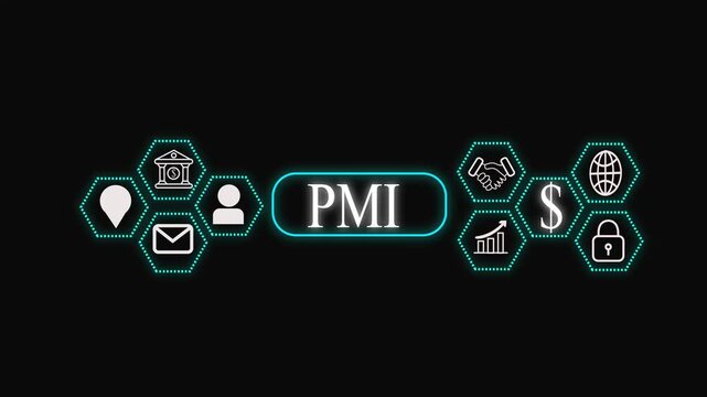 PMI Futuristic Business Technology Banner with Finance, Communication and Security Icons
