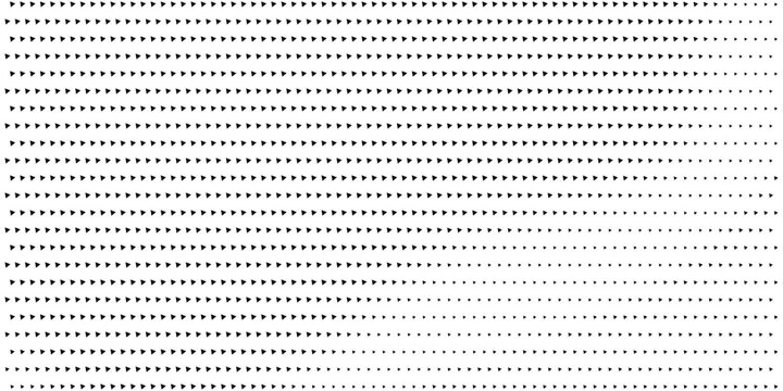 Abstract pattern of black triangles diminishing in size and density from left to right, isolated on white background