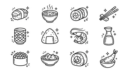 Fototapeta premium Food icons sushi rolls and dishes.