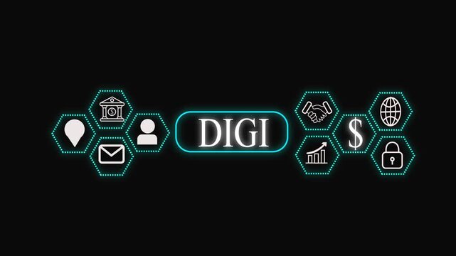 Futuristic Business Technology Banner with Finance, Communication and Security Icons