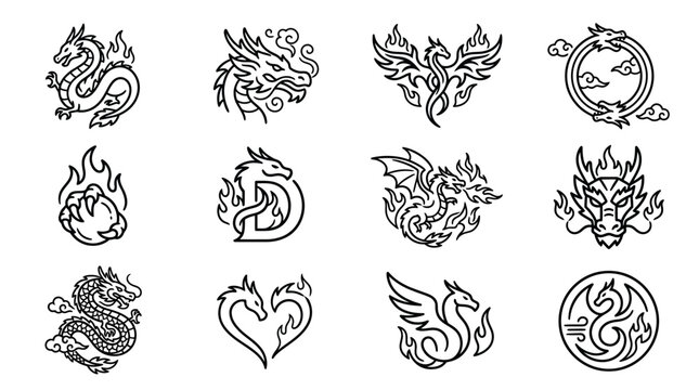 Collection of flame icons and symbols.