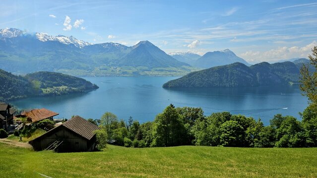lake and mountains in vitznau, lucerne