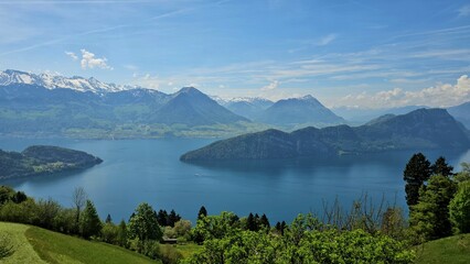 Naklejka premium lake and mountains in vitznau, swiss