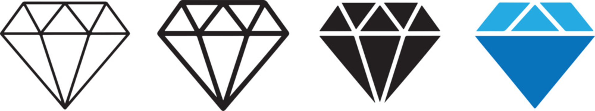 Shiny Luxury Diamond Icons Set Featuring Outline and Solid Glyph Icons for Premium Memberships, Elite Accesses, Jewelry Brandings, High Quality, Exclusive Rewards, Wealth Statuses